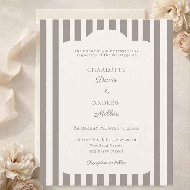 Ivory Taupe Neutral Striped Wedding invitation (Skapare uppladdad)