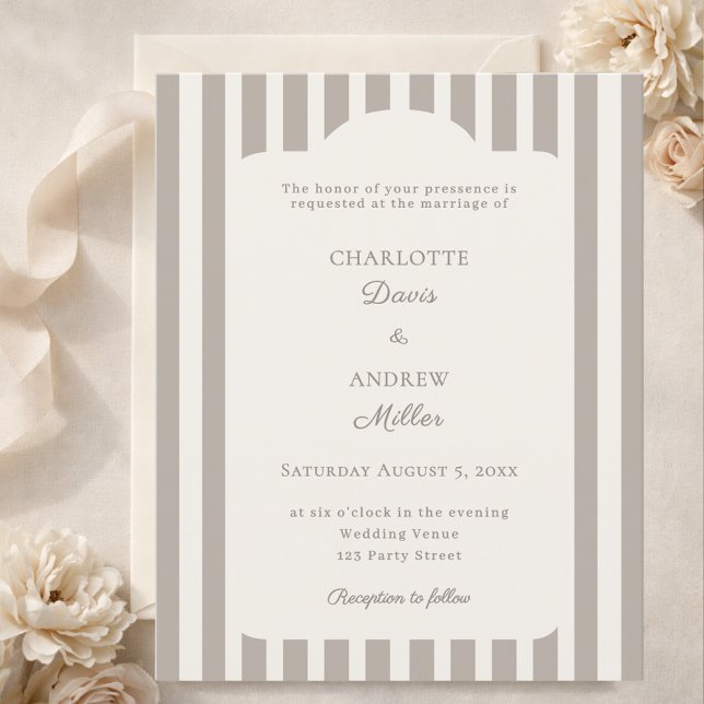 Ivory Taupe Neutral Striped Wedding invitation (Skapare uppladdad)