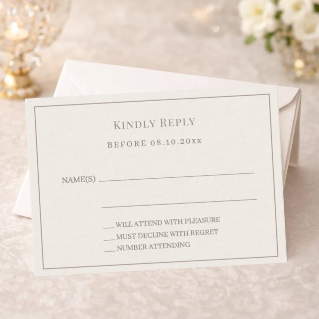 Ivory taupe pinstriped wedding response RSVP Anteckningskort (Skapare uppladdad)