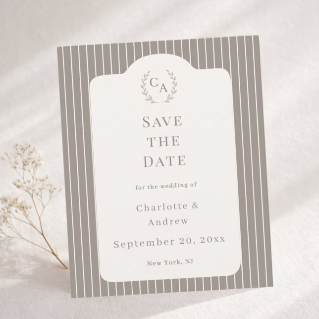Ivory Taupe Pinstriped Wedding Save the Date Card (Skapare uppladdad)