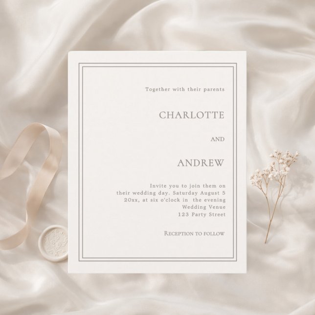 Ivory taupe simple luxury wedding invitation (Skapare uppladdad)