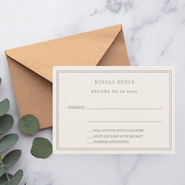 Ivory taupe wedding response RSVP Anteckningskort (Skapare uppladdad)