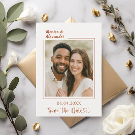Ivory terracotta photo wedding Save the Date Spara Datumet