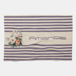 Ivory Top med Lila Rand Blommigt Kökshandduk