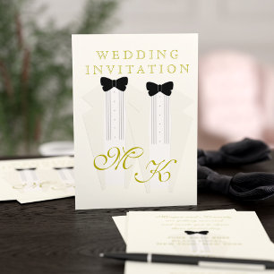 Ivory Tuxedo Two Grooms bröllopsinbjudan Inbjudningar