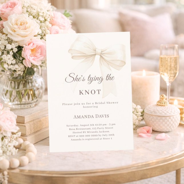 Ivory tying the knot bow Bridal Shower invitation (Skapare uppladdad)