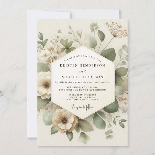 Ivory Verdant Meadow Wedding Inbjudningar (Framsida)
