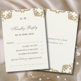 Ivory Victorian Christian Wedding RSVP Card OSA Kort