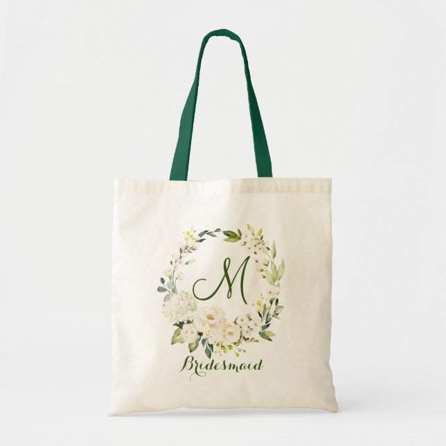 Ivory Vit ros Blommigt Bridesmaid Tote Bag Tygkasse (Framsidan)