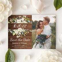 Ivory Vit ros Greenery Photo Save Date Card