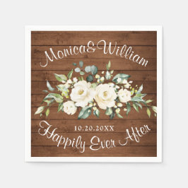 Ivory Vit ros Greenery Rustic Wood Bröllop Pappersservett