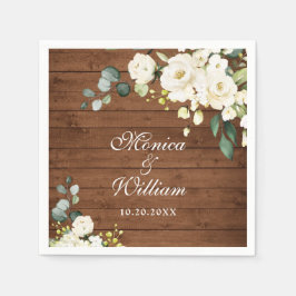 Ivory Vit ros Greenery Rustic Wood Bröllop Pappersservett