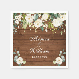 Ivory Vit ros Greenery Rustic Wood Bröllop Pappersservett