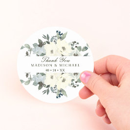 Ivory Watercolor Blommigt Greenery Bröllop Runt Klistermärke