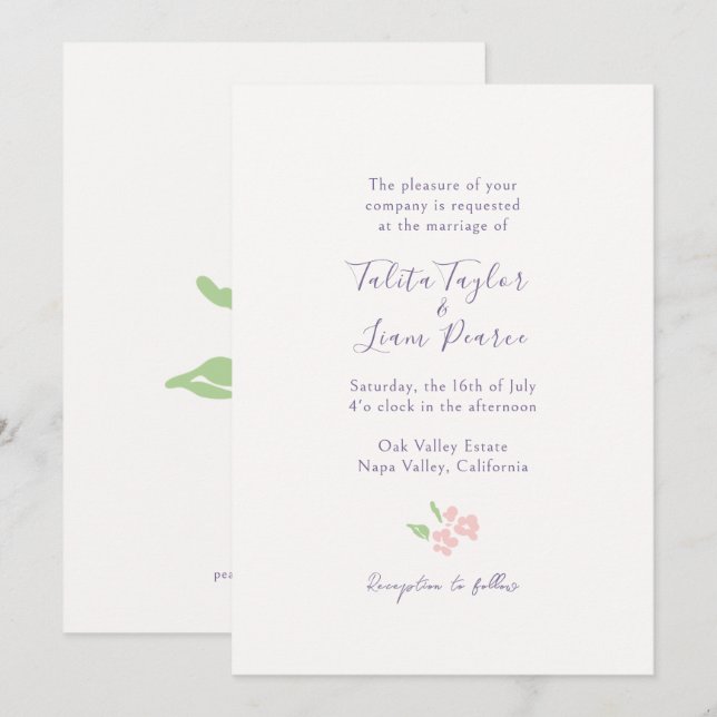 Ivory | Watercolor Floral Script Wedding  Inbjudningar (Fram/baksida)