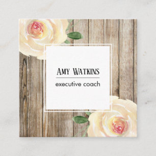 Ivory Watercolor Ro, Rustic Wood, Social Icons Fyrkantigt Visitkort