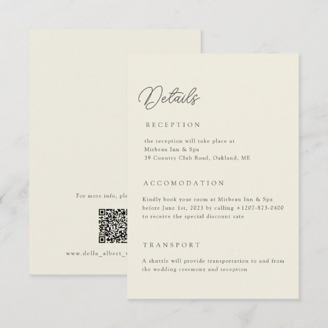 Ivory Wedding Details Qr Code Enclosure Card Inbjudningar (Fram/baksida)