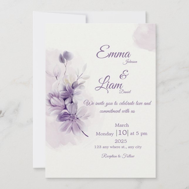 Ivory Wedding Invitation | Mauve Floral Design Inbjudningar (Framsida)