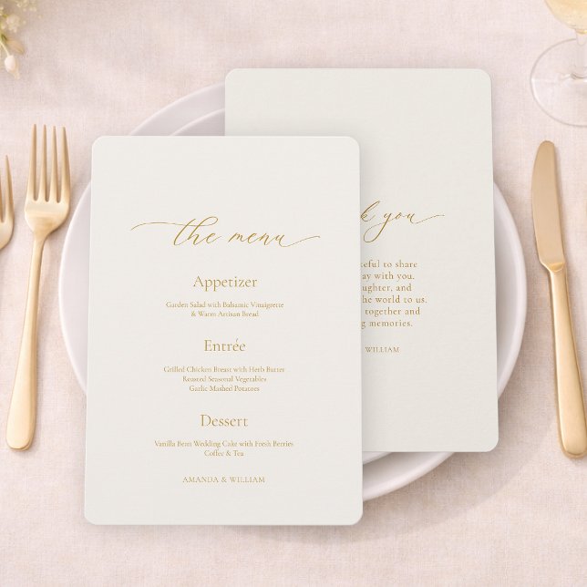 Ivory Wedding Menu with Elegant Calligraphy Inbjudningar (Skapare uppladdad)