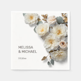 Ivory White 3D Roses Wedding Pappersservett