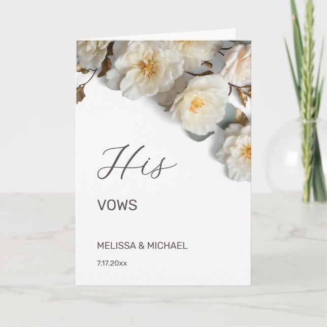 Ivory White 3D Roses Wedding Vow Card Kort (Framsida)