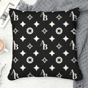 Ivory White Anpassningsbar Initial Monogram Mönst Kudde