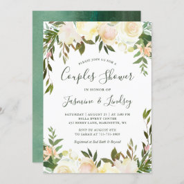 Ivory White Blommigt Greenery Bröllop Par Shower Inbjudningar
