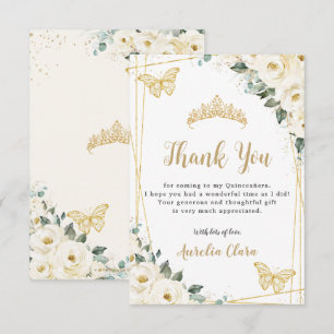 Ivory White Blommigt Guld Butterflies Quinceañera Tack Kort