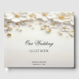 Ivory White Blommigt Guld Löv Guest Bok