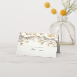 Ivory White Blommigt Guld Löv Place Card Placeringskort