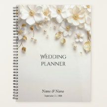 Ivory White Blommigt Guld Löv Planner