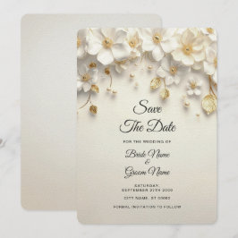 Ivory White Blommigt Guld Löv Spara datum Datumet