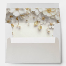 Ivory White Blommigt Guld Lövs Kuvert