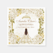 Ivory White Blommigt Princess Guld Arch Quinceaner
