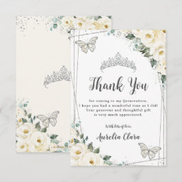 Ivory White Blommigt Silver Butterflies Quinceañer Tack Kort