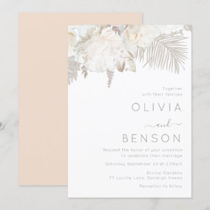 Ivory White & Bohemian Flowers Modern Bröllop Inbjudningar