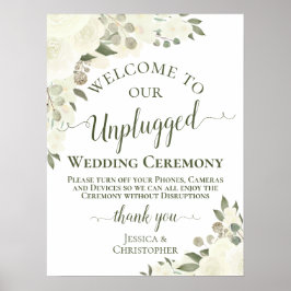 Ivory White Boho Blommigt Unplugged Bröllop Ceremo Poster