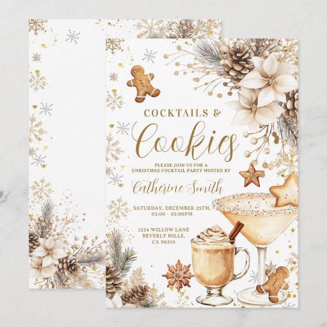Ivory White Cocktails and Cookies Party Invitation Inbjudningar (Fram/baksida)