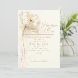 Ivory White Floral Minimal Elegant Luxury Wedding Inbjudningar