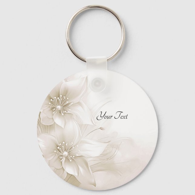 Ivory White Flowers Keychain Nyckelring (Framsida)