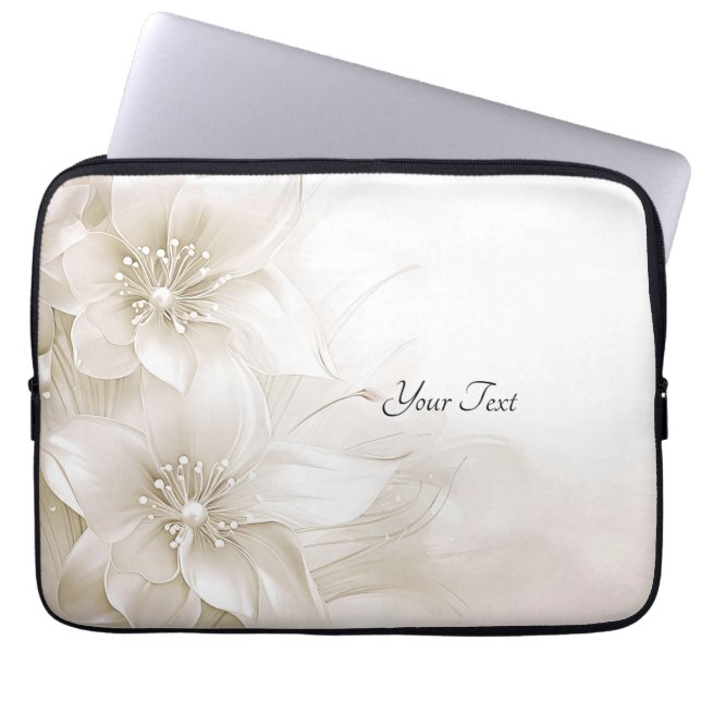 Ivory White Flowers Laptop Sleeve (Framsidan)