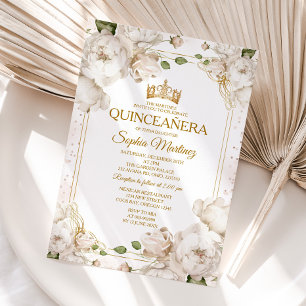 Ivory White Flowers Mexican Guld Charra Mis Quince Inbjudningar