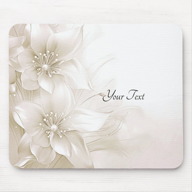 Ivory White Flowers Mousepad Musmatta (Framsidan)