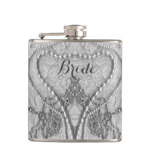 Ivory White Girly Snöre och Purls Bride Flask Fickplunta