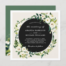 Ivory White Greenery Blommigt Square Bröllop Inbjudningar