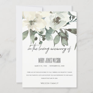 IVORY WHITE GRÖNT GRÅTT BLOMMIGT SYMPATHY MEMORIAL TACK KORT