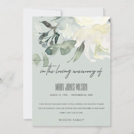 IVORY WHITE GRÖNT GRÅTT BLOMMIGT SYMPATHY MEMORIAL TACK KORT