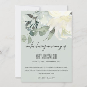 IVORY WHITE GRÖNT GRÅTT BLOMMIGT SYMPATHY MEMORIAL TACK KORT