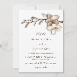 Ivory White Magnolia Textural Flower Wedding Inbjudningar