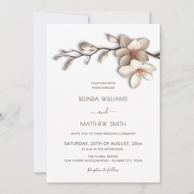 Ivory White Magnolia Textural Flower Wedding Inbjudningar (Framsida)